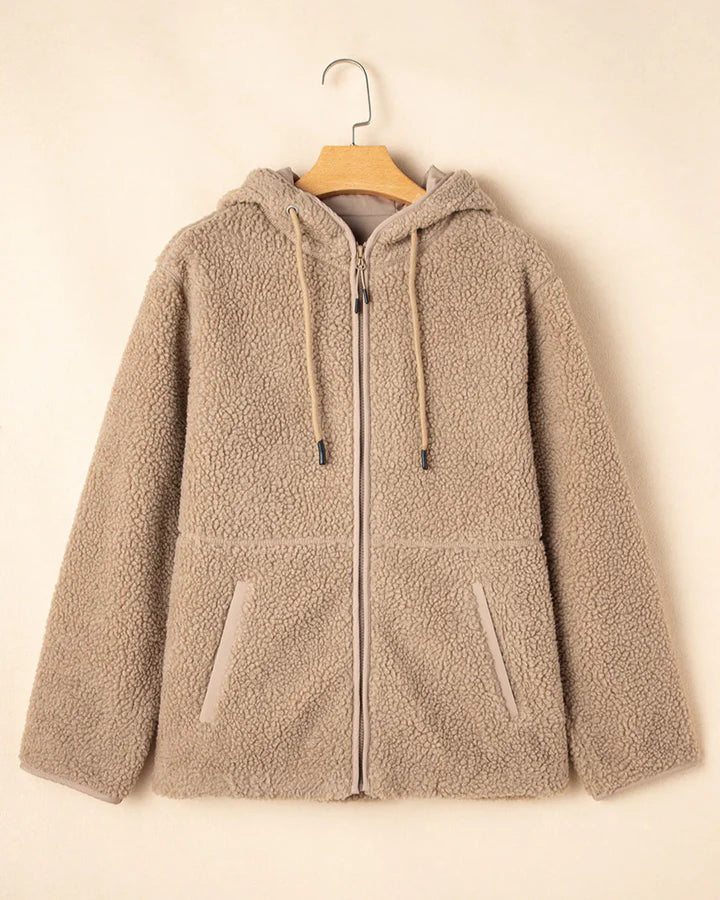 Women’s Fleece Zip Up Drawstring Hooded Pocketed Jacket