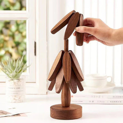 🔥Christmas Early Discount 49% Off✨Natural Tree Trivet Set - 4 Wooden Trivets & 1 Stand Like a Christmas Tree