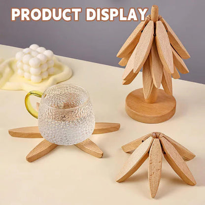 🔥Christmas Early Discount 49% Off✨Natural Tree Trivet Set - 4 Wooden Trivets & 1 Stand Like a Christmas Tree
