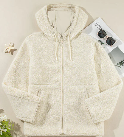 Women’s Fleece Zip Up Drawstring Hooded Pocketed Jacket