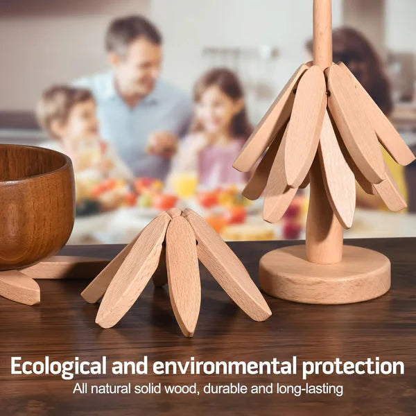 🔥Christmas Early Discount 49% Off✨Natural Tree Trivet Set - 4 Wooden Trivets & 1 Stand Like a Christmas Tree